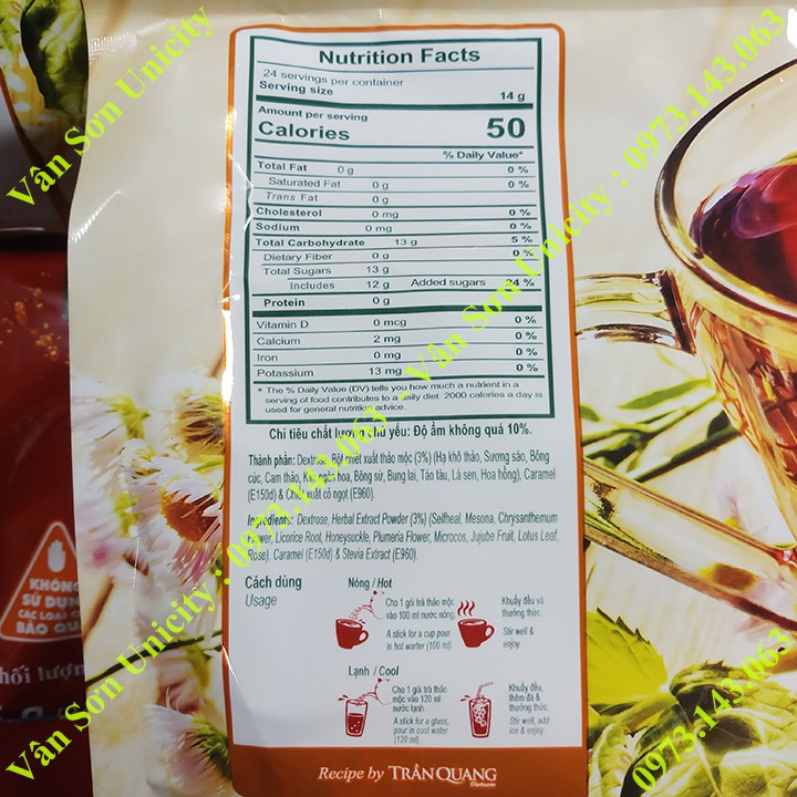 [Mã 156FMCGSALE hoàn 8% đơn 500K] Trà Thảo Mộc hòa tan Trần Quang 336g (24 gói * 14g) Herbal Tea | BigBuy360 - bigbuy360.vn