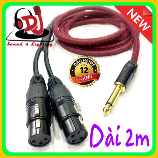 Dây Jack 6 ly  ra 2 đầu Jack canon cái dài 2m, dây tín hiệu âm thanh, rắc chuyển 6ly sang canon