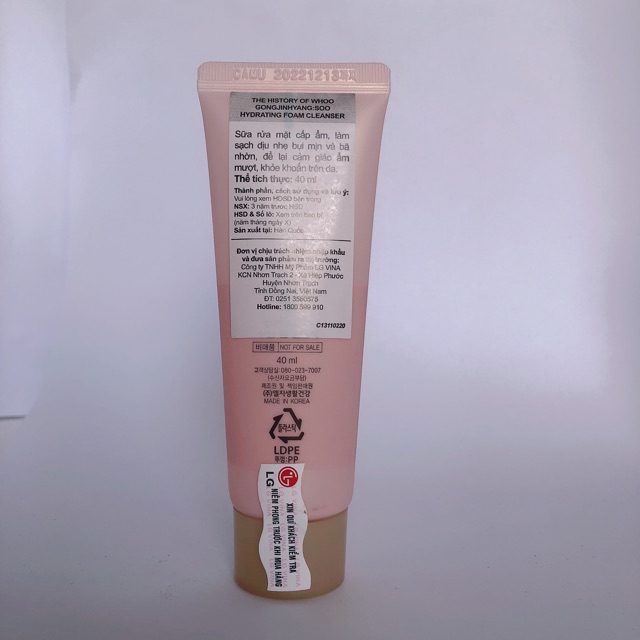 Sữa rửa mặt cấp ẩm cao câp Whoo Hồng Soo Hydrating Foam Cleanser 40ml