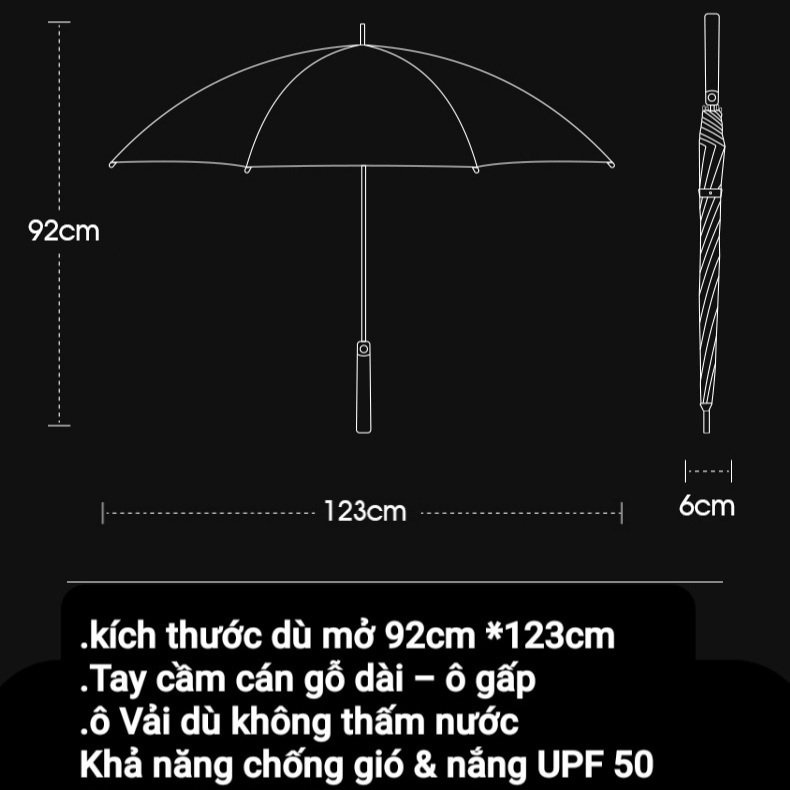 Ô Dù Gậy Golf Dài Tự Động Tay Cầm Cán Gỗ Sang Trọng, Quà Tặng Ý Nghĩa - Yobo