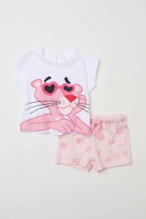 Bộ áo + quần cotton báo hồng HM auth