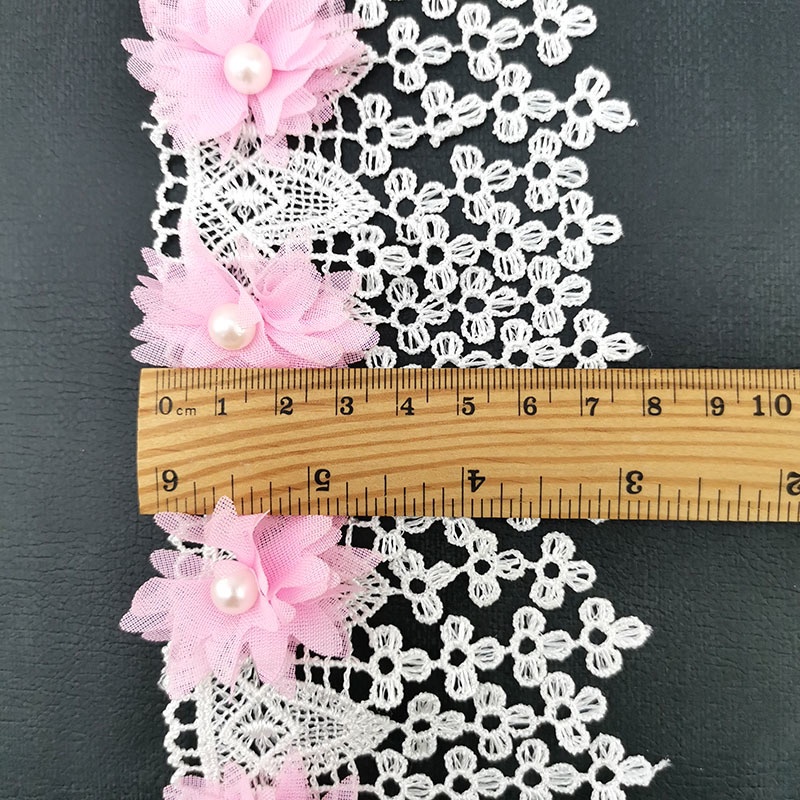 Cuộn Dây Ren Hoa Đính Ngọc Trai Giả Dài 1 Yard 8cm Dùng Để Trang Trí Quần Áo DIY