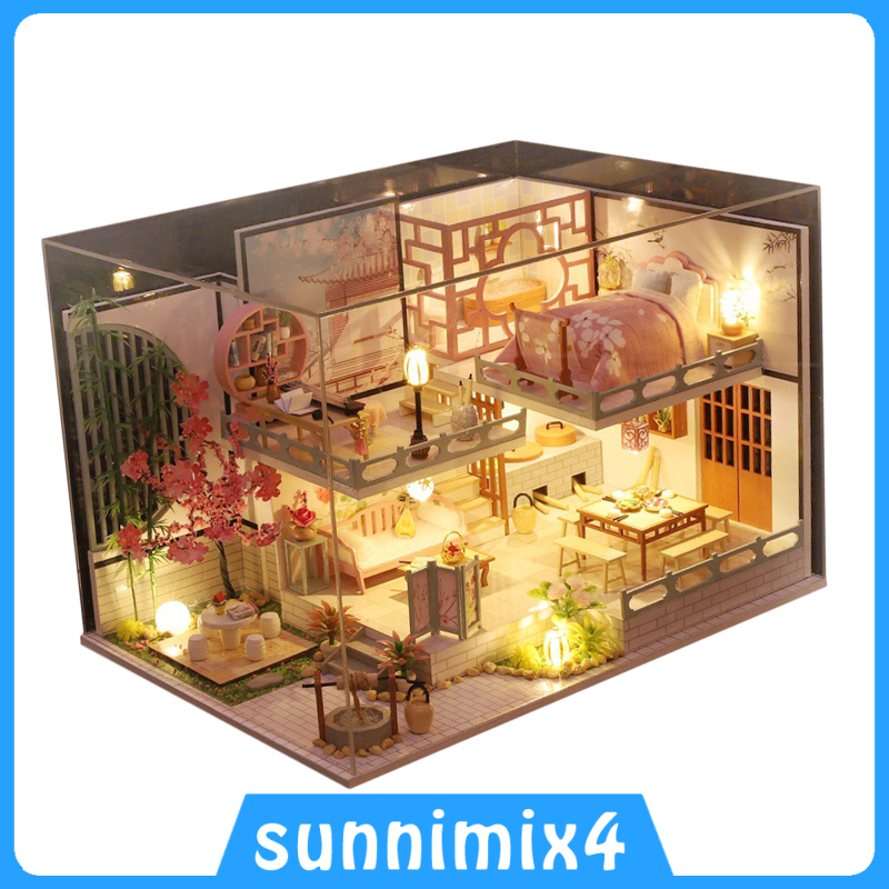 [H₂Sports&Fitness]3D Doll House Furniture Kits Mini Wooden Romantic Chinese Style Villa House