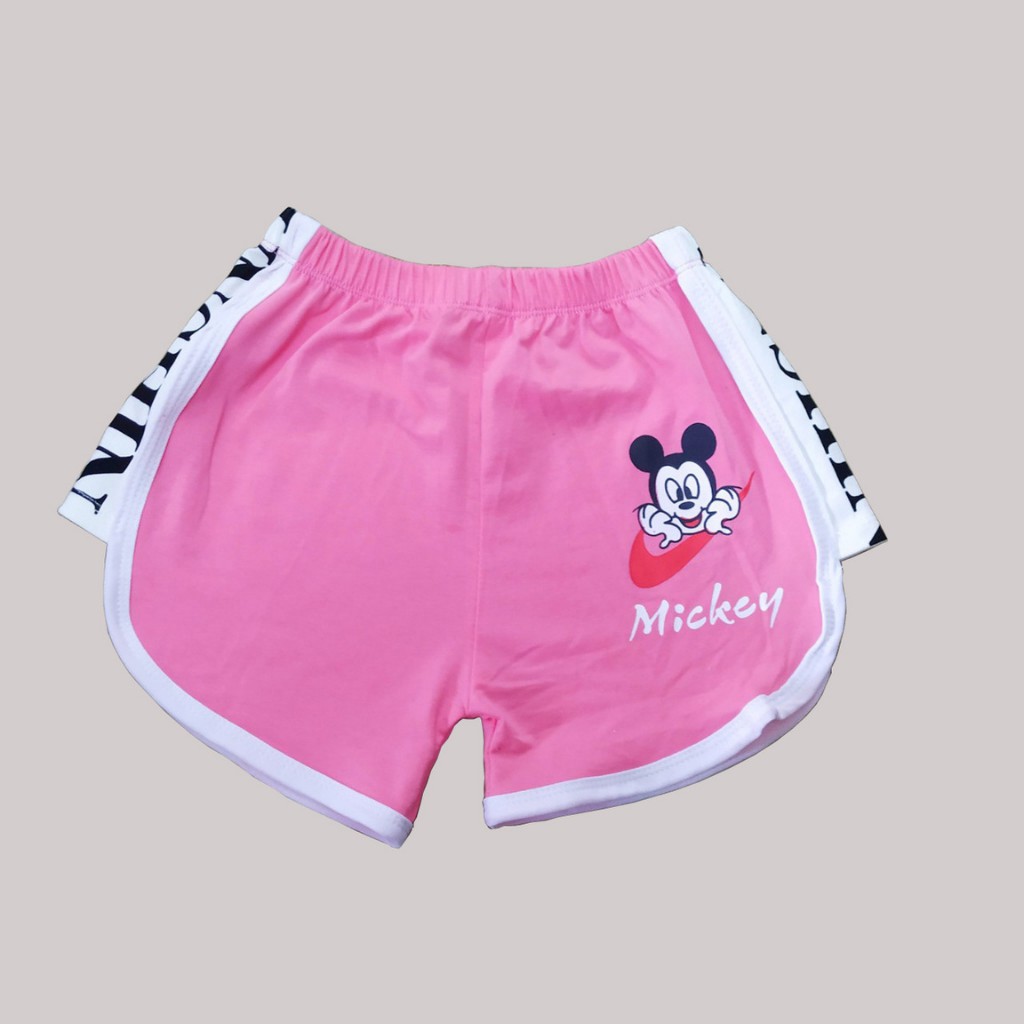 Quần đùi thể thao sọc viền họa tiết Mickey dễ thương cho bé gái, hàng cotton đẹp