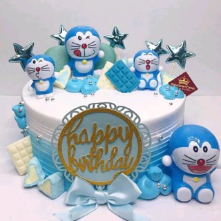 4 con Doremon màu xanh dùng để trang trí bánh