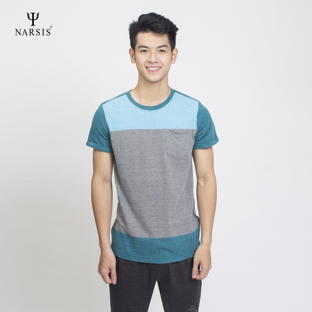 Áo nam màu kẻ xanh ghi Narsis D6052