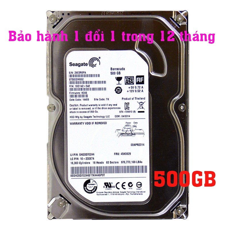 Ổ cứng gắn trong Seagate cho máy tính để bàn 500GB hàng nhập khẩu bảo hành 1 đổi 1 trong 12 tháng