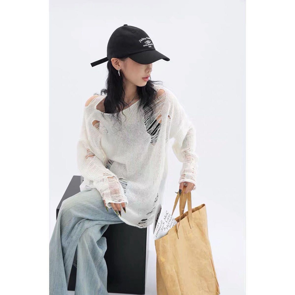 Áo dệt kim tay dài chống chảy xệ phong cách thời trang cá tính mùa hè