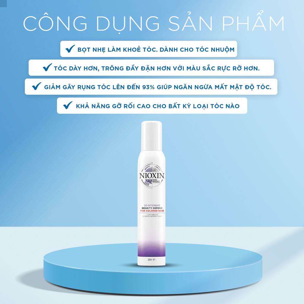 Bọt Dưỡng Tóc Nioxin 3D Dành Cho Tóc Nhuộm Màu, Giúp Tóc Chắc Khoẻ Toả Sáng Intensive Density Defend 200ml