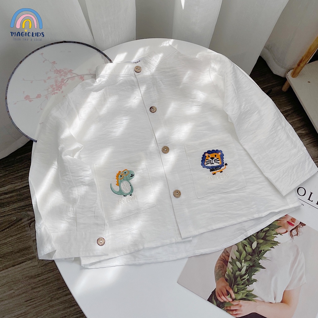 Áo sơ mi cho bé trai bé gái dài tay cổ tàu Magickids thêu hình dễ thương chất mềm mại thoáng mát Quần áo trẻ em AO22056