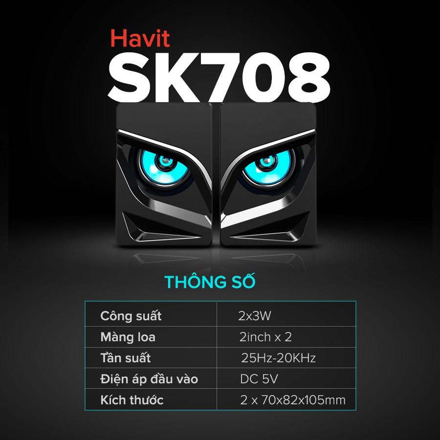 Loa Gaming RGB HAVIT SK708, Âm Thanh Stereo 2.0, 7 Chế Độ Màu RGB, Cống Suất 2x3W - Chính Hãng BH 12 Tháng Dizigear