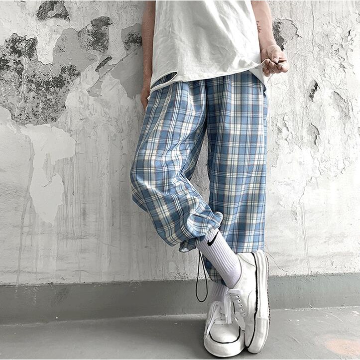 Quần Dài Nam Ca Rô Ống Đứng Thời Trang Hàn