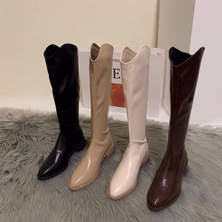Boot nữ, boot đùi nữ da mềm mũi nhọn đế cao 3.5p