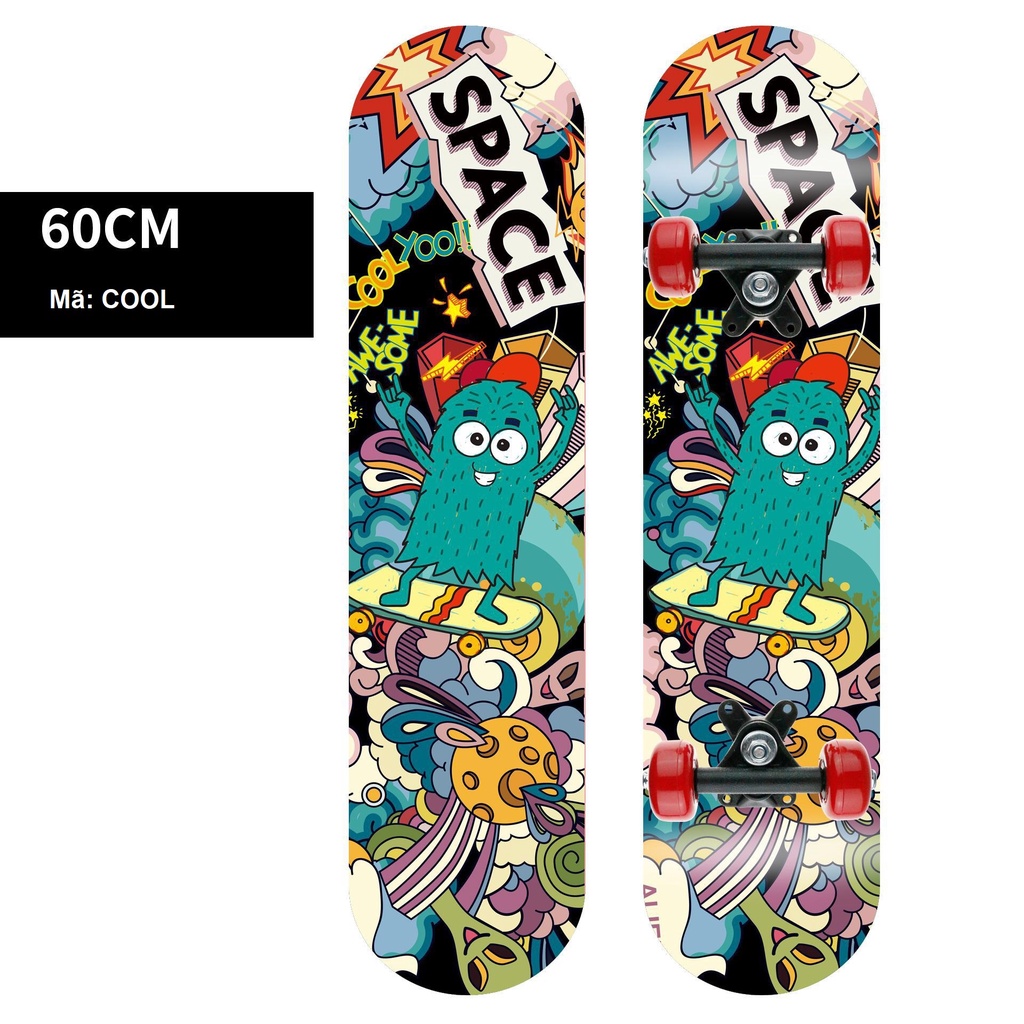 Ván trượt patin dành cho trẻ em thiếu niên nhiều hình skateboard 80cm 60cm gỗ phong ép 7 lớp