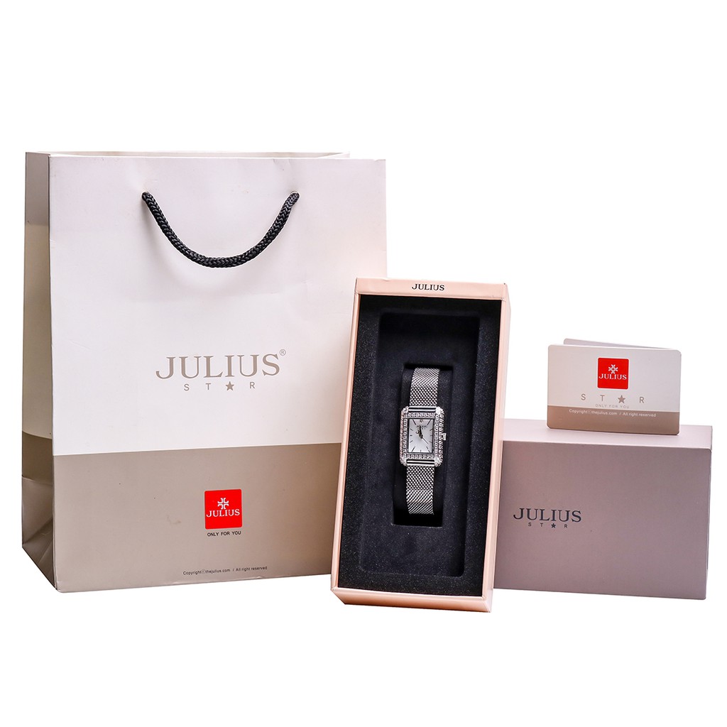 Đồng hồ nữ Julius Star Hàn Quốc JS-046 dây thép viền đính đá sang trọng