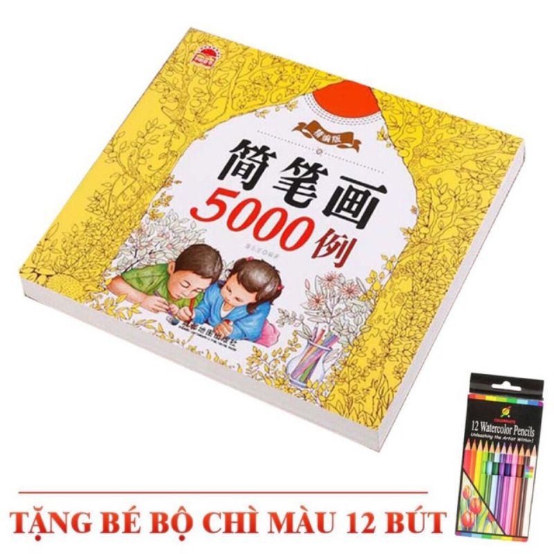 Bộ tô màu 5000 hình tặng kèm hộp 12 bút màu