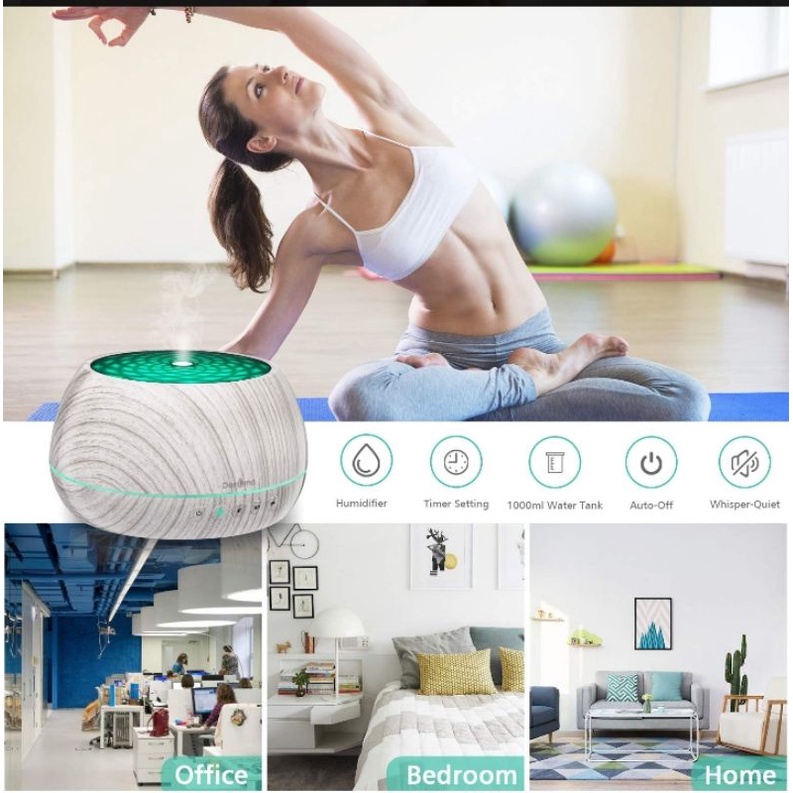 Máy xông tinh dầu có loa tích hợp Bluetooth 1000ml Siêu Âm phun sương tạo ẩm,khuếch tán hương thơm có điều khiển,