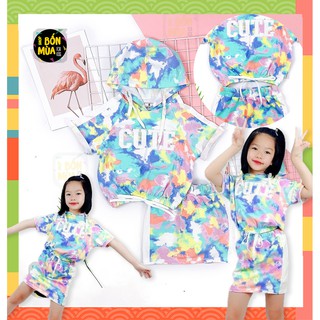 Set Đồ Cá Tính Bé Gái 🍄[𝐓𝐀̣̆𝐍𝐆 𝐊𝐄̀𝐌 𝟏 𝐐𝐔𝐀̂̀𝐍+𝐅𝐑𝐄𝐄𝐒𝐇𝐈𝐏]🍄18-40kg Bộ Thun Loang Bé Gái Áo Hoddie Có Mũ Vải Xuất Khẩu-Shop B