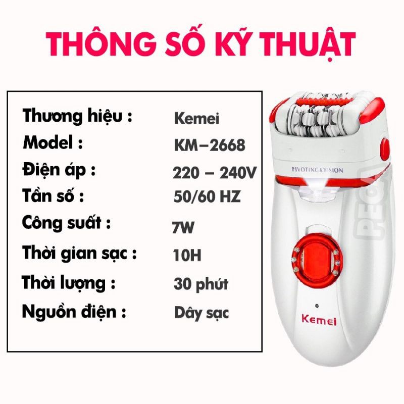 Máy tẩy lông đa năng 2in1 Kemei-2668 chuyên dùng cạo, nhổ tỉa lông toàn thân sử dụng pin sạc tiện lợi