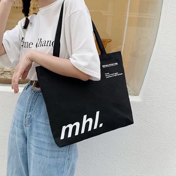 Túi tote vải canvas có túi nhỏ bên trong có khóa miệng ulzzang unisex nhiều mẫu