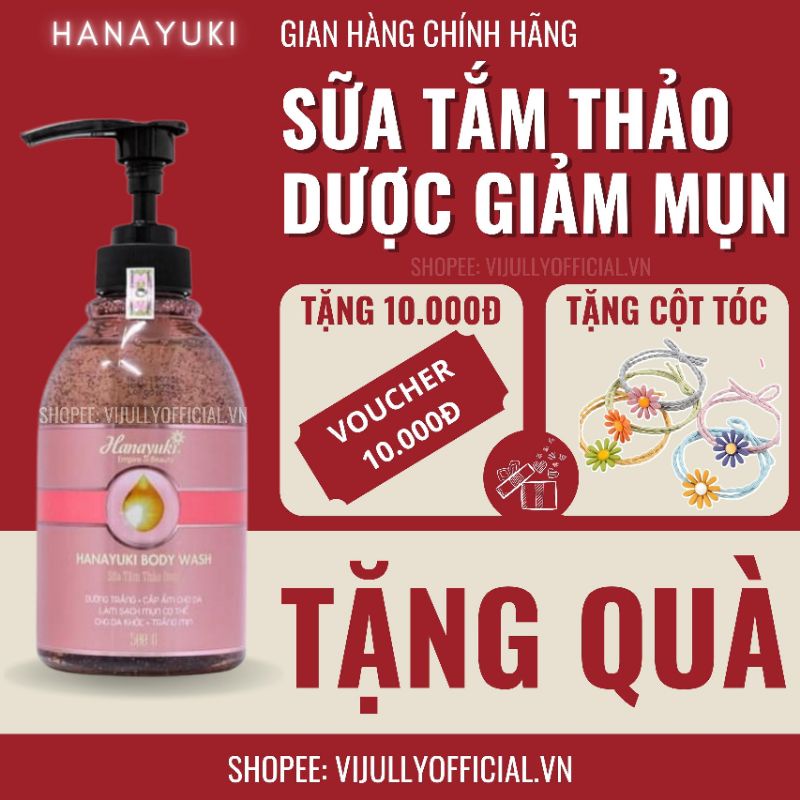 Sữa tắm trắng da Hanayuki Body Wash chính hãng, giảm mụn lưng hiệu quả, dưỡng trắng da, sữa tắm thảo dược hương nước hoa