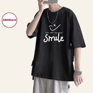 Áo phông nam form rộng oversize anhstore, áo thun tay lỡ form rộng basic unisex áo cotton smile a214