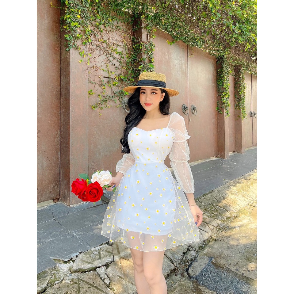 [Đầm hoa] Đầm hoa đi biển siêu xinh với chất lưới hoa có lót cho chị em tự tin thả dáng