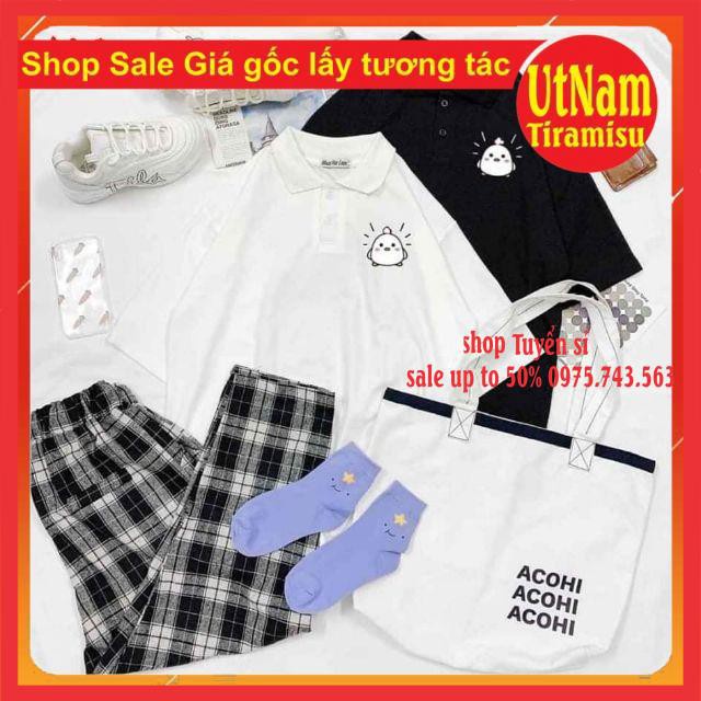 Set polo gà con quần kẻ, áo unisex mix quần caro