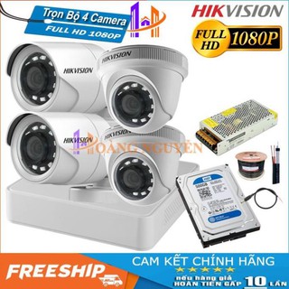 Trọn Bộ 4 Camera Hikvision 2MP DS-2CE16B2-IPF và DS-2CE56B2-IPF HD 1080P - Kèm Ổ Cứng 500G, Cáp Liền Nguồn, Nguồn tổng