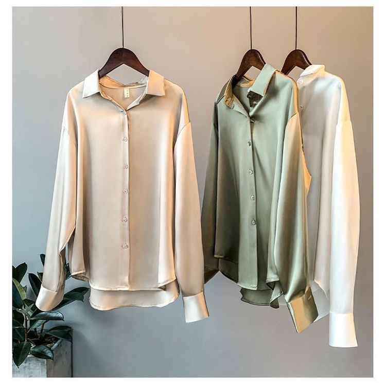Áo sơ mi IELGY tay dài vải satin phong cách Hong Kong cổ điển thời trang cho nữ