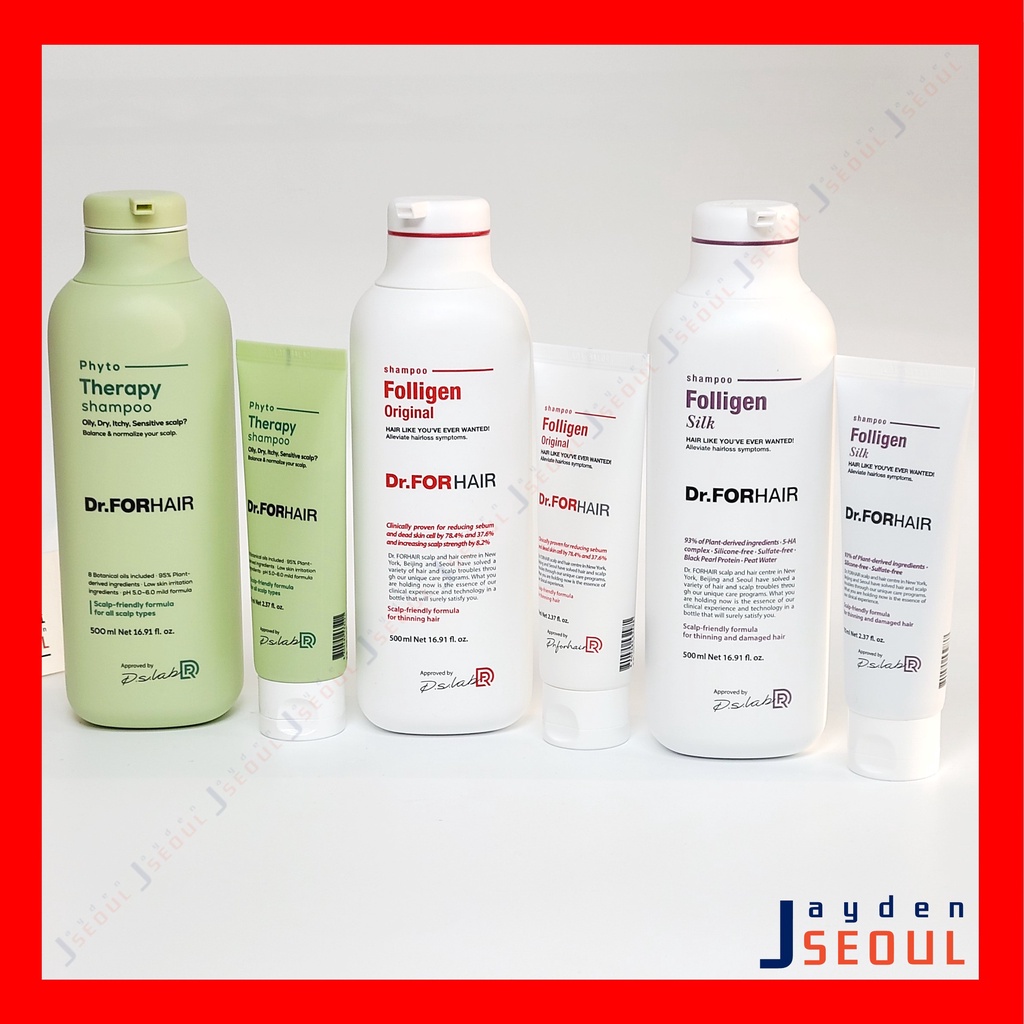[Dr. ForHair] Shampoo - Folligen Original (chăm sóc tóc rụng) / Phyto Therapy (chăm sóc da đầu nhạy cảm) / Folligen Silk (Chăm sóc da đầu hư tổn và tóc và rụng) / Folligen Anti-Dandruff(500ml / 70ml)