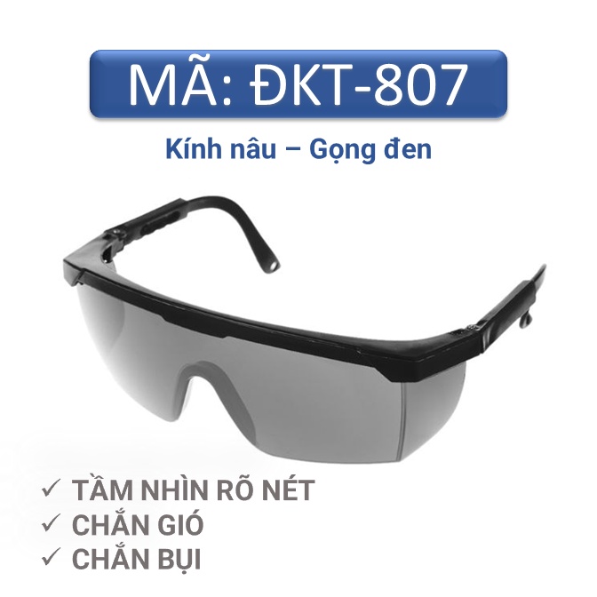 Kính bảo hộ lao động kính nâu mã ĐKT807 chắn gió bụi ánh sáng hiệu quả