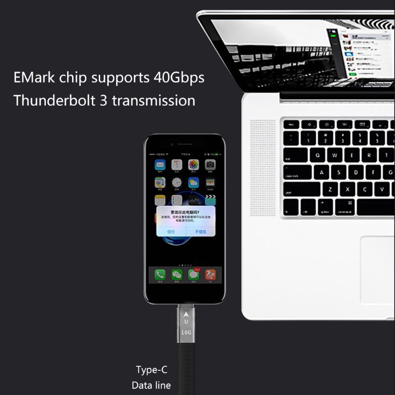 H.S.V✺For Thunderbolt 3 Data Cable 10/40Gbps Soft USB-C Charging Cord Line Emark Chip
