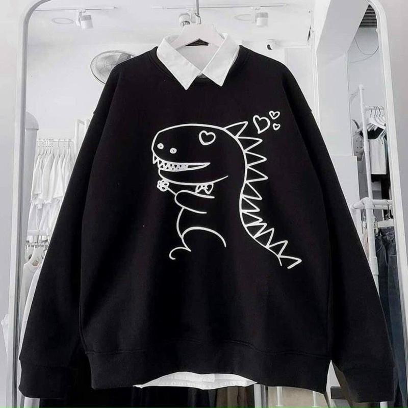 áo sweater cổ tròn in khủng long from dưới 65kg vải mềm mịn