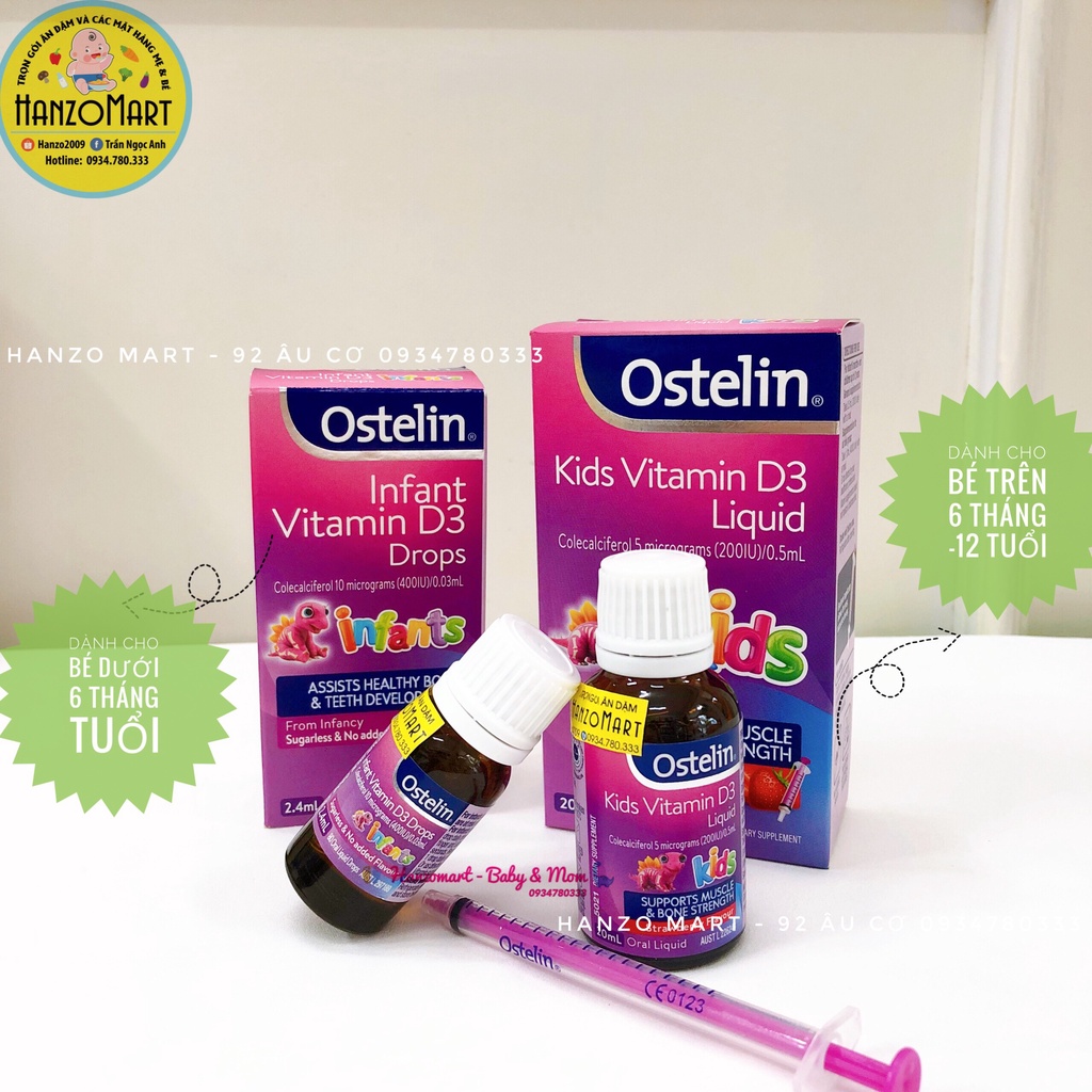 Ostelin D3 Drop 2,4ml( 0m+) & 20ml( 6m+) bổ sung vitamin D3 cho bé sơ sinh từ 0 tháng tuổi