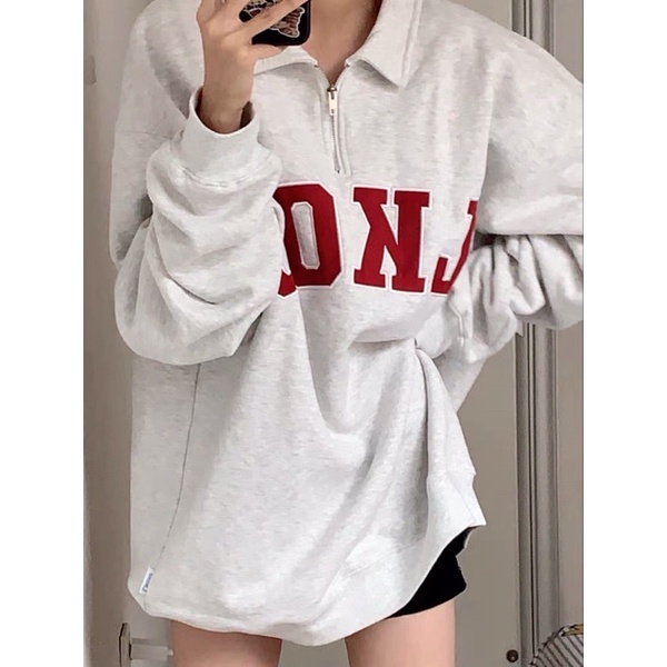 Áo sweater nỉ da cá polo có khoá kéo ulzzang in chữ LKOD