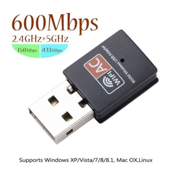 USB WIFI 5G 600 Mbps CHO PC , LAPTOP , Usb thu phát Wifi 600 Mbps 2.4g / 5g / 5.8g Có Ăng Ten