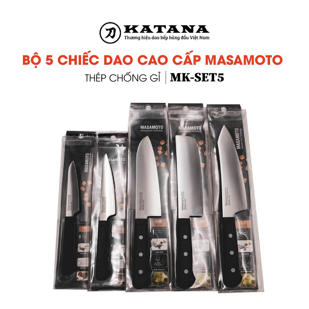 Bộ dao bếp 5 chiếc Masamoto THÉP NHẬT BẢN cao cấp xuất khẩu Made in Việt Nam chính hãng - Set 5 MKSET5