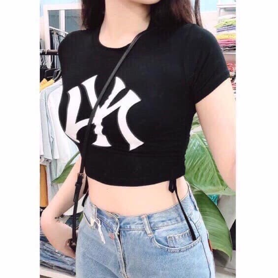 Áo Thun Nữ Croptop Rút Dây Eo In Chữ NY Siêu Hot LH54
