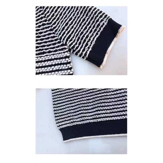 NSRM Maje French style 2022 spring and summer new women's striped hollow round neck design knitted T-shirt top MFPPU00488