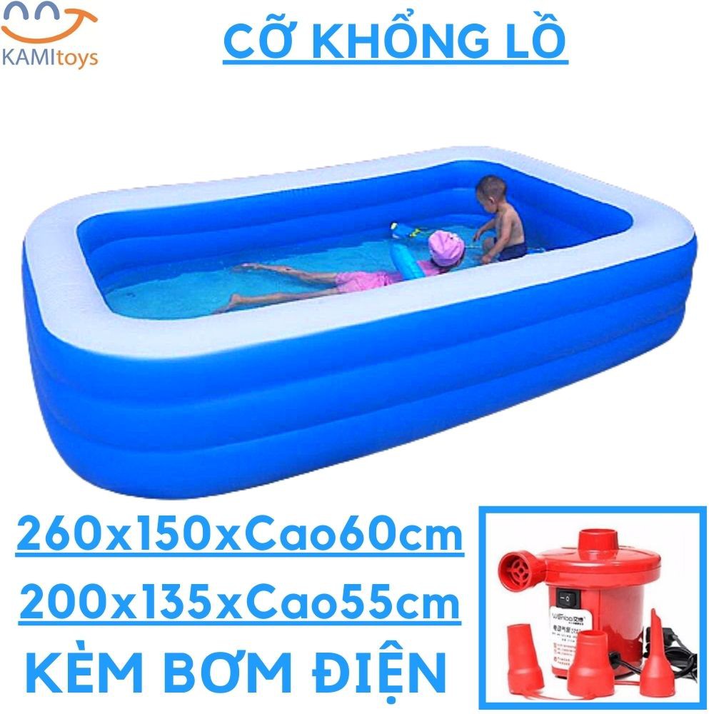 [SỐC] Bể bơi phao cỡ Lớn Kèm Bơm điện 260x150xCao60cm và 210x135xCao55cm hồ khổng lồ thành cao 3 tầng cho trẻ em bé