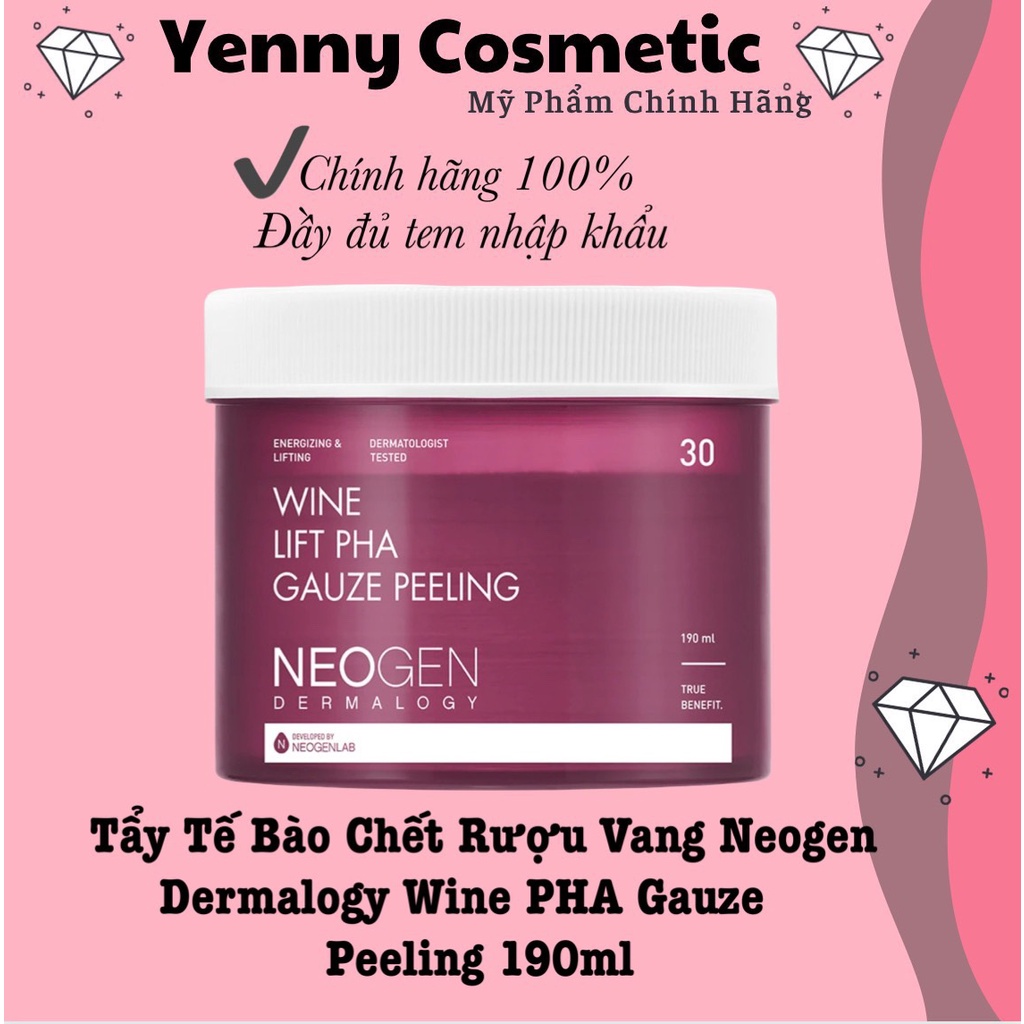 Bông Tẩy Da Chết Neogen Dermalogy R.ư.ợ.u PHA 30 Miếng Wine Lift Pha Gauze Peeling 190ml