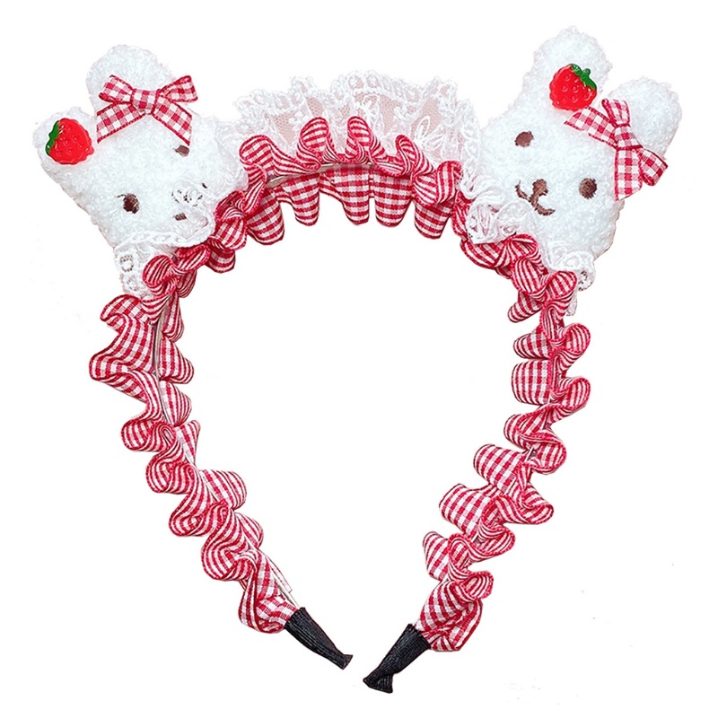 Băng Đô Tai Thỏ Họa Tiết Sọc Caro Phối Lông Xù Dành Cho Nữ