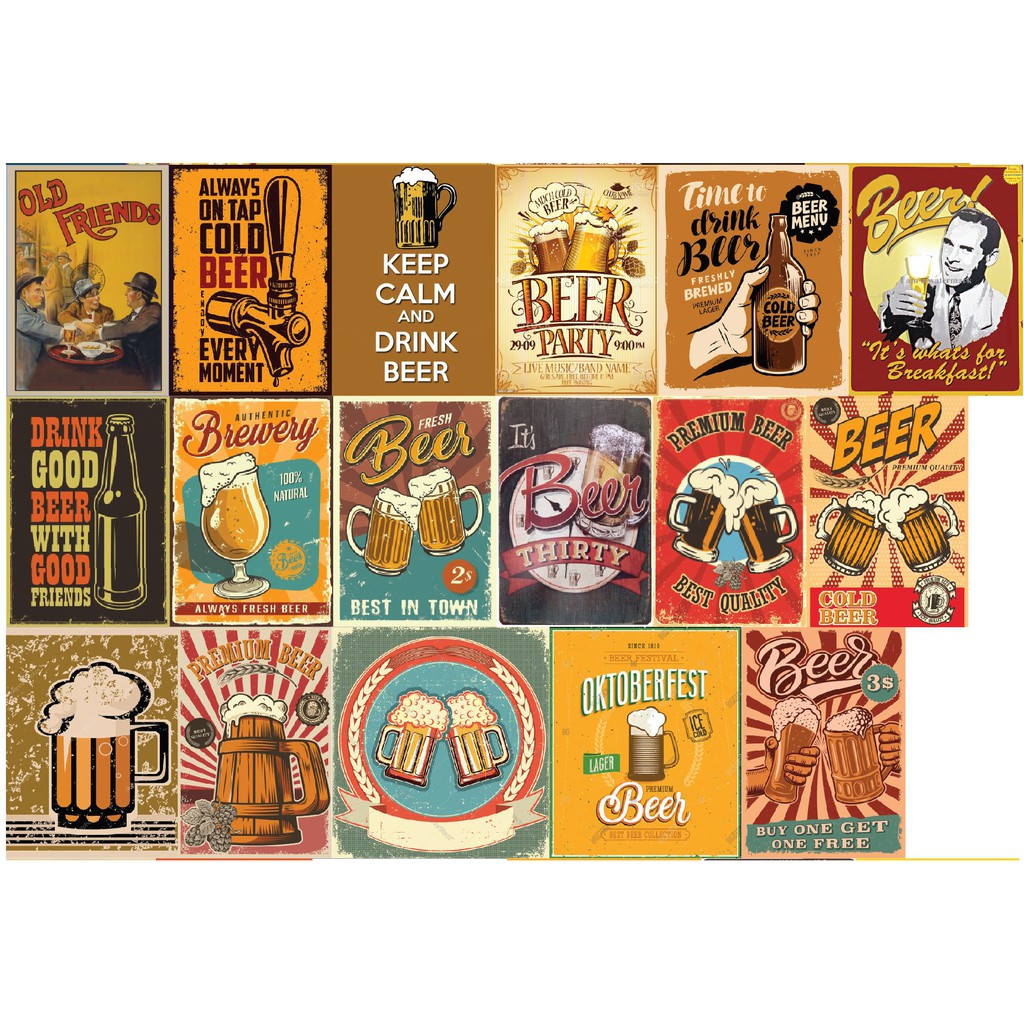 [Hơn 100 mẫu] Hình dán quán Bia Vintage trang trí tường, phòng làm việc...