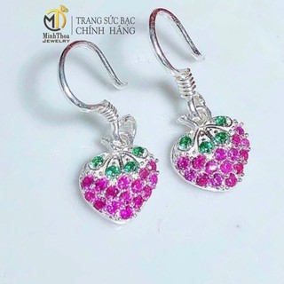 Bông tai bạc bé gái hình dâu tây dễ thương, hoa tai bạc trẻ em bạc nguyên chất sáng đẹp Minh Thoa JEWELRY