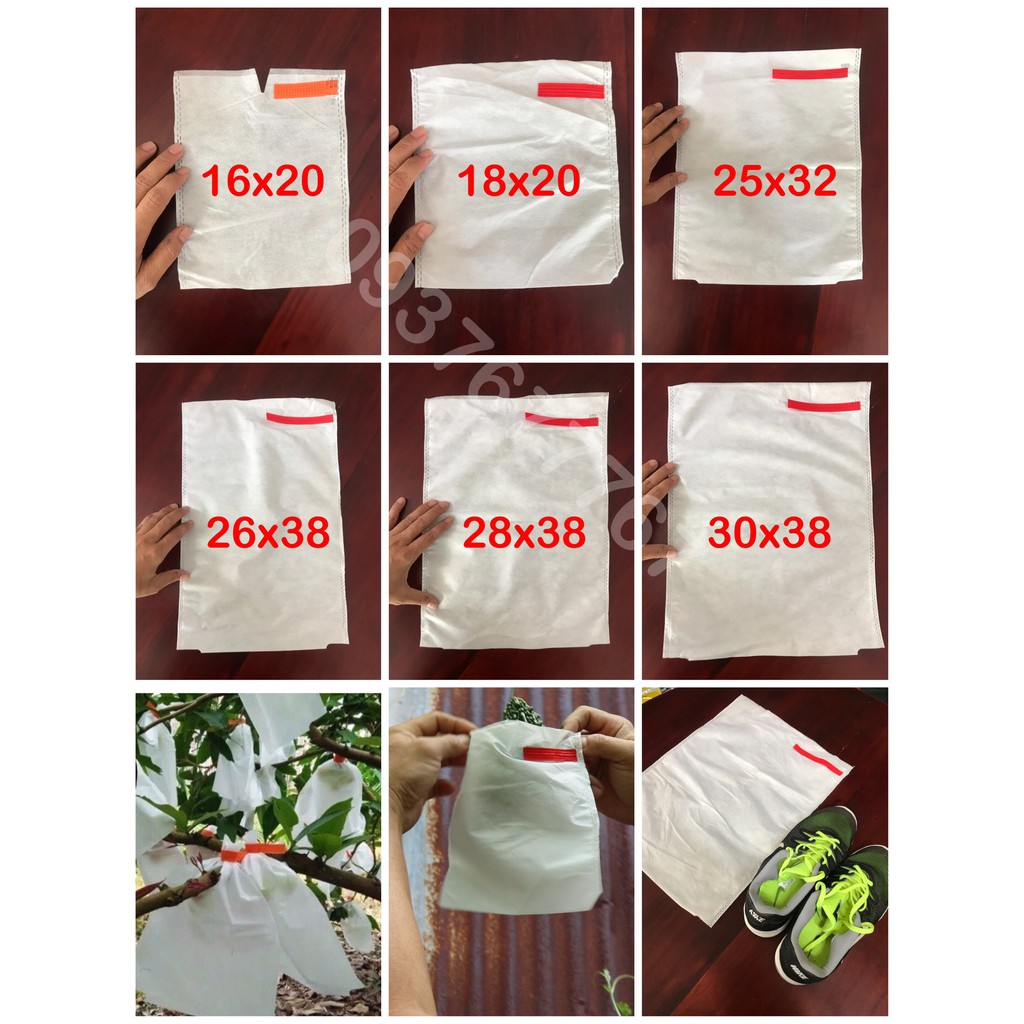 100 túi vải không dệt dùng bọc trái cây có kẽm buộc nhanh tiện lợi dễ tháo mở tái sử dụng nhiều lần có 4 size chọn