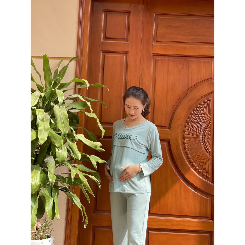 Bộ đồ sau sinh MLURE chất cotton túi tim thiết kế lật ti tiện lợi BD943