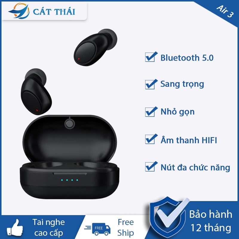 Tai nghe Bluetooth Air 3 Cát Thái nhỏ gọn sang trọng có nút thao tác âm thanh surround gọi thoại rõ ràng