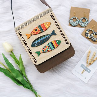 Túi cá gỗ nhiều màu vintage