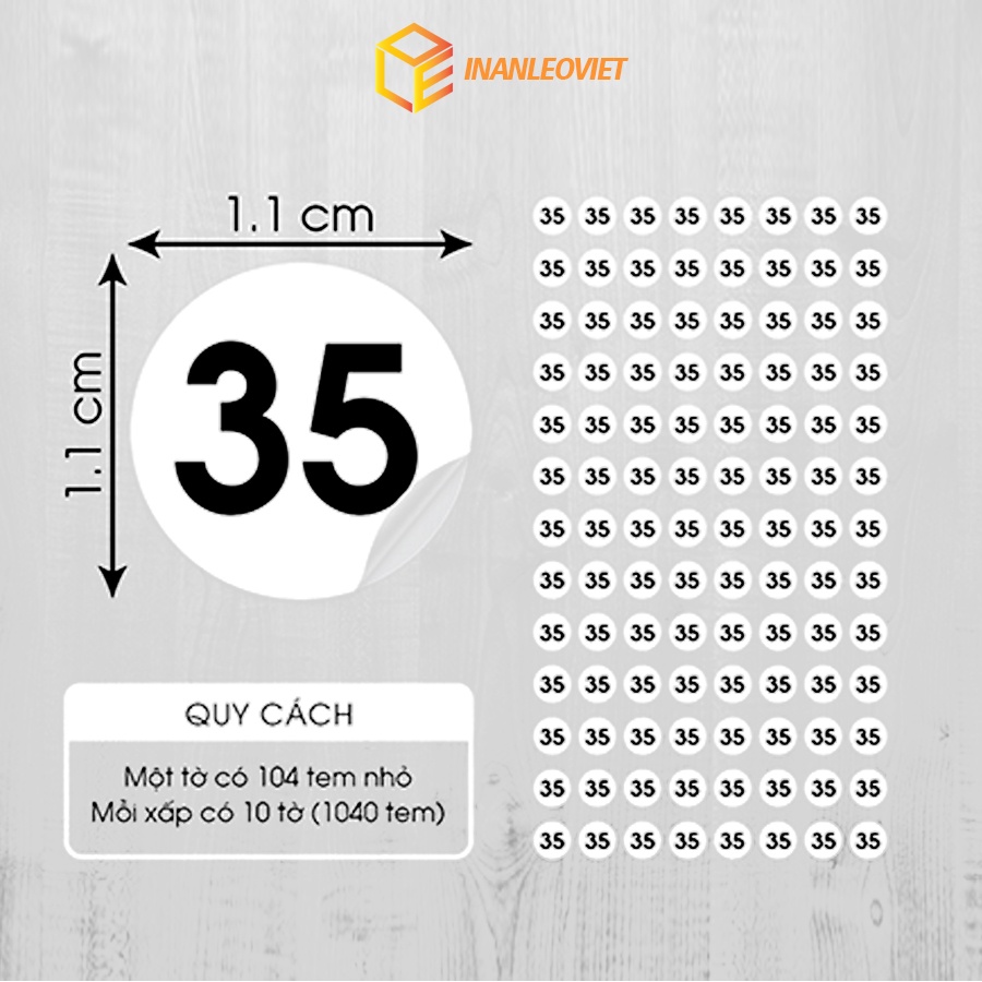 Nhãn Decal giấy In sẵn số Size 34 tới 43 kích thước 1.1cm chỉ cần gỡ và dán size quần, giày, dép 1 tờ 104 nhãn